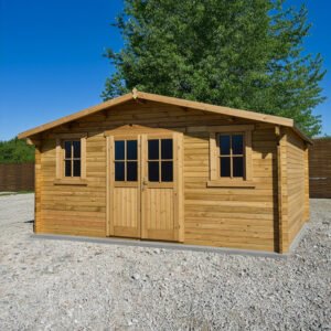 Abri en bois massif 19,8m² PLUS 28mm traité teinté marron Gardy Shelter